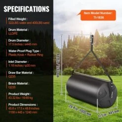 VEVOR Tow Behind Lawn Roller, 400lbs Sand/Water Filled Yard Roller, LLDPE Drum And Steel Frame Sod Roller With Easy-turn Plug, Black -Aesthtic Interiors GUEST 2e2343ba e963 4eea b9b0 9a85e3e333df