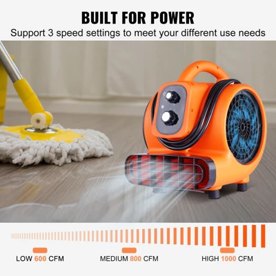 VEVOR Floor Blower, 1/4 HP, 1000 CFM Air Mover For Drying And Cooling, Portable Carpet Dryer Fan With 4 Blowing Angles And Time Function 3 VEVOR Floor Blower, 1/4 HP, 1000 CFM Air Mover For Drying And Cooling, Portable Carpet Dryer Fan With 4 Blowing Angles And Time Function - Image 3