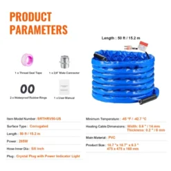 VEVOR 50ft Heated Water Hose For RV, Heated Drinking Water Hose With Corrugated Cover Antifreeze To -45°F, Automatic Self-regulating, 5/8" I.D. Blue -Aesthtic Interiors GUEST 2e82d92f ee3d 4c2a 832a 53845da66132
