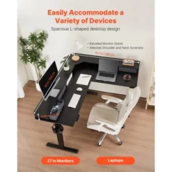 VEVOR L Shaped Desk, Electric Adjustable Height Corner Gaming Desk With CPU Stands, Dual Hooks And Fabric Drawers, L-Shaped Computer Table, Black -Aesthtic Interiors GUEST 2e96ffe0 c412 4f4f 96e8 b94e0a446318