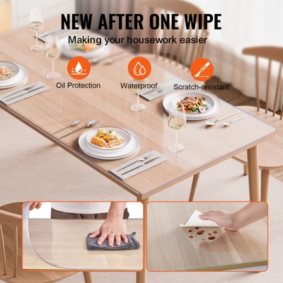 VEVOR Plastic Table Cover, 40 X 60 Inch 2.0 Mm Thick Clear Table Protector, Rectangle PVC Desk Mat, Waterproof & Easy Cleaning, Transparent 4 VEVOR Plastic Table Cover, 40 X 60 Inch 2.0 Mm Thick Clear Table Protector, Rectangle PVC Desk Mat, Waterproof & Easy Cleaning, Transparent - Image 4