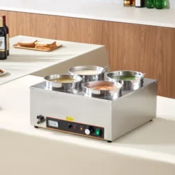 VEVOR Electric Soup Warmer, Four 6.34QT Stainless Steel Round Pot With 86~185°F Adjustable Temp, 1500W Commercial Bain Marie, Silver