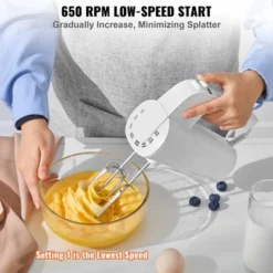 VEVOR Digital Electric Hand Mixer, 5-Speed, 200W Portable Electric Handheld Mixer, With Turbo Boost Beaters Dough Hooks Whisk Storage Bag,White -Aesthtic Interiors GUEST 2f0bdf46 bd0e 4ef9 9e04 823fe72b1ebc