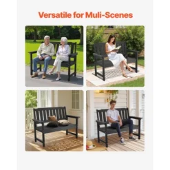 VEVOR Outdoor Bench, 50.5 Inch, 800 Lbs Weight Capacity For 2-3 Persons, Weatherproof Plastic Frame With Backrest And Wide Armrests, Black -Aesthtic Interiors GUEST 2f37bf44 fbcb 4f6f 9409 17ac6a4ae359
