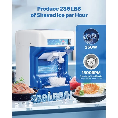 VEVOR Commercial Ice Shaver Crusher, 286lbs Per Hour Electric Snow Cone Maker With 2L Ice Cube Box, 250W 1500RPM Tabletop Shaved Ice Machine, Blue 2 VEVOR Commercial Ice Shaver Crusher, 286lbs Per Hour Electric Snow Cone Maker With 2L Ice Cube Box, 250W 1500RPM Tabletop Shaved Ice Machine, Blue - Image 2