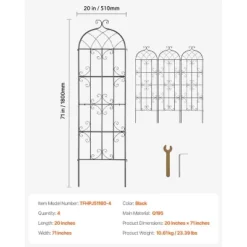 VEVOR Garden Trellis For Climbing Plants, 71 X 20 In, 4 Packs Rustproof Metal Garden Flower Trellis, Outdoor Climbing Rose Trellis Cucumbers Support -Aesthtic Interiors GUEST 2f7c0150 da16 48e2 8642 f17c5651d6cc