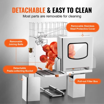 VEVOR Commercial Orange Juicer Machine, 120W Automatic Juice Extractor, Stainless Steel Orange Squeezer 20 Oranges/Minute, With Pull-Out Filter Box 5 VEVOR Commercial Orange Juicer Machine, 120W Automatic Juice Extractor, Stainless Steel Orange Squeezer 20 Oranges/Minute, With Pull-Out Filter Box - Image 5