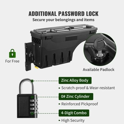 VEVOR Truck Bed Storage Box, Lockable Lid, Waterproof ABS Wheel Well Tool Box 6.6 Gal/20 L With Password Padlock, Black 2 VEVOR Truck Bed Storage Box, Lockable Lid, Waterproof ABS Wheel Well Tool Box 6.6 Gal/20 L With Password Padlock, Black - Image 2