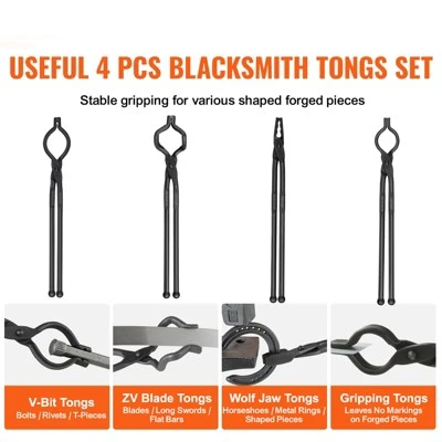 VEVOR Blacksmith Tongs, 18” 4 PCS, V-Bit Bolt Tongs, Wolf Jaw Tongs, Z V-Bit Tongs And Gripping Tongs, Carbon Steel Forge Tongs With A3 Steel Rivets 2 VEVOR Blacksmith Tongs, 18” 4 PCS, V-Bit Bolt Tongs, Wolf Jaw Tongs, Z V-Bit Tongs And Gripping Tongs, Carbon Steel Forge Tongs With A3 Steel Rivets - Image 2