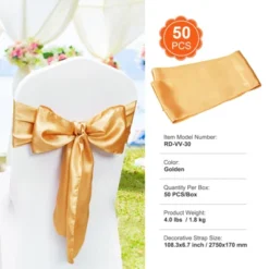 VEVOR Stretch Spandex Chair Sashes Bows, Chair Slipcover And Stretch Chair Sash, Elastic Chair Bands, Fitting Wedding, Holiday, (50 PCS Gold) -Aesthtic Interiors GUEST 3006f124 20b5 4c48 b724 f4880142a068