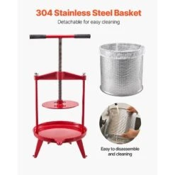VEVOR 3.69 Gal/14L Fruit Wine Press, Stainless Steel Basket, Manual Juice Maker, Cider Apple Grape Tincture Making Press, Red -Aesthtic Interiors GUEST 30115a33 bc22 491a ad82 2d8f47b2325c