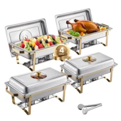 VEVOR Chafing Dish Buffet Set, 8 Qt 4 Pack, Stainless Steel Chafer With 4 Full Size Pans, Rectangle Catering Warmer Server, Silver -Aesthtic Interiors GUEST 3028159d 1cf7 425a b251 04274e0ee6d0