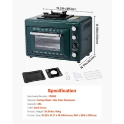 VEVOR Outdoor Oven, 2-in-1 Portable Gas Camping Stove Oven Combo, Adjustable Fire, 60-Minute Timer, With Grill Shelf And Roasting Tray, Dark Green -Aesthtic Interiors GUEST 30388b2f 7c1c 45d2 a9ec b3e41875388c