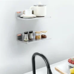 VEVOR 8.6" X 16" Stainless Steel Shelf, Wall Mounted Floating Shelving With Backsplash, 44 Lbs Load Capacity Commercial Shelves