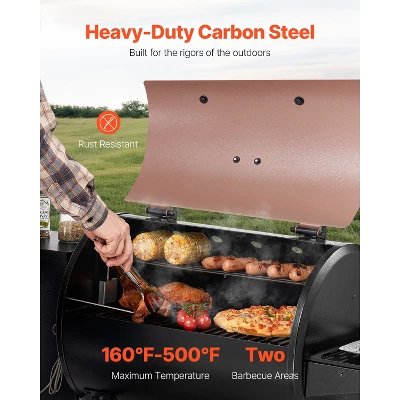 VEVOR Wood Pellet Grill Smoker, 8 In 1 BBQ Grills For Outdoor Cooking, 456 Square Inches Cook Area Electric Grill, 500°F Max Temperature, Black 2 VEVOR Wood Pellet Grill Smoker, 8 In 1 BBQ Grills For Outdoor Cooking, 456 Square Inches Cook Area Electric Grill, 500°F Max Temperature, Black - Image 2