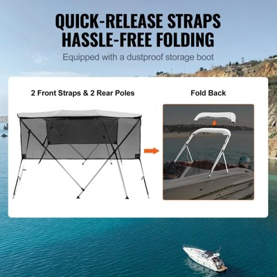 VEVOR 4 Bow Bimini Top Boat Cover, Detachable Mesh Sidewalls, 600D Polyester Canopy With 1" Aluminum Alloy Frame 4 VEVOR 4 Bow Bimini Top Boat Cover, Detachable Mesh Sidewalls, 600D Polyester Canopy With 1" Aluminum Alloy Frame - Image 4