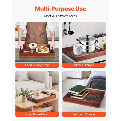 VEVOR Wood Serving Tray, Acacia Wooden Tray Board With Handles, Decorative Rustic Serving Trays Platter, Walnut Wood Color 5 VEVOR Wood Serving Tray, Acacia Wooden Tray Board With Handles, Decorative Rustic Serving Trays Platter, Walnut Wood Color - Image 5