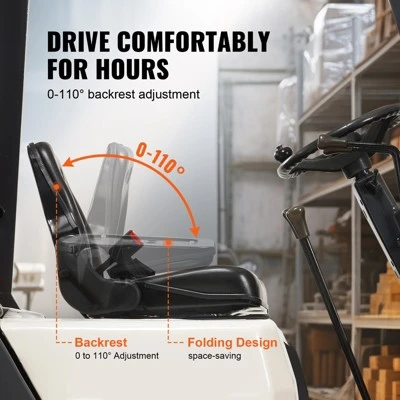 VEVOR Universal Forklift Seat, Fold Down Tractor Seat With Adjustable Angle Back, Micro Switch And Retractable Seatbelt, 6.3-13.4 Inch Slot, Black 3 VEVOR Universal Forklift Seat, Fold Down Tractor Seat With Adjustable Angle Back, Micro Switch And Retractable Seatbelt, 6.3-13.4 Inch Slot, Black - Image 3