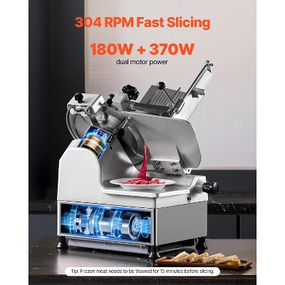 VEVOR Automatic Meat Slicer, 180W + 370W Deli Slicer With A 12 Inch Premium 65Mn Blade, 0-0.3 Inch Adjustable Thickness, Silver 3 VEVOR Automatic Meat Slicer, 180W + 370W Deli Slicer With A 12 Inch Premium 65Mn Blade, 0-0.3 Inch Adjustable Thickness, Silver - Image 3