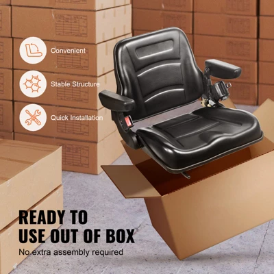 VEVOR Universal Forklift Seat, Fold Down Tractor Seat With Adjustable Angle Back, Micro Switch, Seatbelt And Armrests, Black 6 VEVOR Universal Forklift Seat, Fold Down Tractor Seat With Adjustable Angle Back, Micro Switch, Seatbelt And Armrests, Black - Image 6