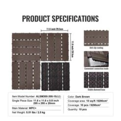 VEVOR Interlocking Deck Tiles Plastic Wood, 10 Pack,12"x12" 10 Sq. Ft Waterproof Outdoor Flooring All Weather Use,Patio Floor Decking Covering Tiles -Aesthtic Interiors GUEST 31605b9c 3641 4bdd 9162 e89f34332c82
