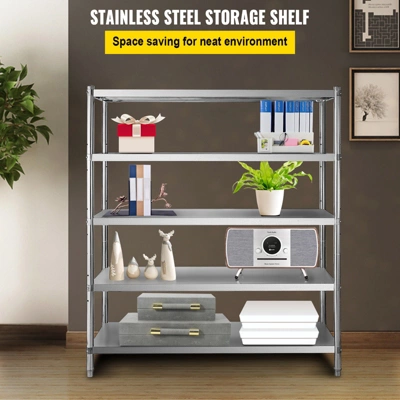 VEVOR Storage Shelf, 5-Tier Storage Shelving Unit, Stainless Steel Garage Shelf, 70.9 X 17.7 X 70.9 Inch Heavy Duty Storage Shelving, Silver 2 VEVOR Storage Shelf, 5-Tier Storage Shelving Unit, Stainless Steel Garage Shelf, 70.9 X 17.7 X 70.9 Inch Heavy Duty Storage Shelving, Silver - Image 2