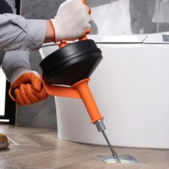 VEVOR Drain Auger 25Ft, Plumbing Snake With Drill Attachment, Plumbers Snake Drain Clog Remover For Kitchen Bathroom Shower Sink, Orange&Black