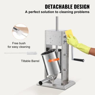 VEVOR Manual Sausage Stuffer, 7LBS/3L Capacity, Two Speed 304 Stainless Steel Vertical Sausage Stuffer, Sausage Filling Machine, Silver 6 VEVOR Manual Sausage Stuffer, 7LBS/3L Capacity, Two Speed 304 Stainless Steel Vertical Sausage Stuffer, Sausage Filling Machine, Silver - Image 6