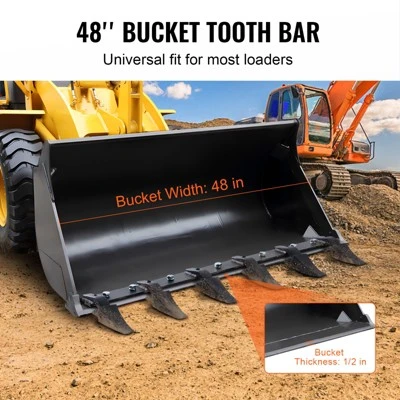 VEVOR Bucket Tooth Bar, 48'', Heavy Duty Tractor Bucket 6 Teeth Bar For Loader Tractor Skidsteer, 4560 Lbs Load-Bearing Capacity, Black 5 VEVOR Bucket Tooth Bar, 48'', Heavy Duty Tractor Bucket 6 Teeth Bar For Loader Tractor Skidsteer, 4560 Lbs Load-Bearing Capacity, Black - Image 5