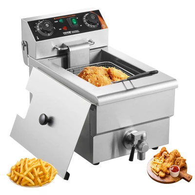 VEVOR Commercial Deep Fryer, 1500W Electric Countertop Fryer With Basket, 11.6Qt / 11L Stainless Steel Single Oil Fryer With Time & Temp Control 8 VEVOR Commercial Deep Fryer, 1500W Electric Countertop Fryer With Basket, 11.6Qt / 11L Stainless Steel Single Oil Fryer With Time & Temp Control - Image 8