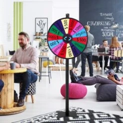 VEVOR 24 Inch Spinning Prize Wheel, 14 Slots Spinning Wheel, Roulette Wheel With A Dry Erase And 2 Markers, Multicolored