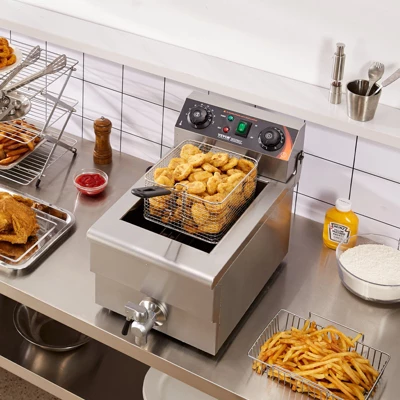 VEVOR Commercial Deep Fryer, 1500W Electric Countertop Fryer With Basket, 11.6Qt / 11L Stainless Steel Single Oil Fryer With Time & Temp Control 1 VEVOR Commercial Deep Fryer, 1500W Electric Countertop Fryer With Basket, 11.6Qt / 11L Stainless Steel Single Oil Fryer With Time & Temp Control