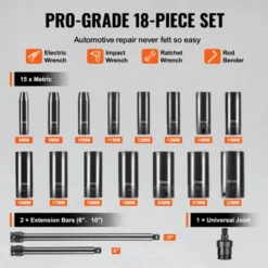 VEVOR Drive Impact Socket Set 3/8" - 18 Piece Deep Socket Set Metric 8-22mm - 6 Point CR-V Alloy Steel For Auto Repair,BLACK -Aesthtic Interiors GUEST 3436915c f4ea 4d0c 99fe 9c5b6f8c57fd