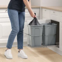 VEVOR Pullout Trash Can For Kitchen Cabinets, 27QTx2 Double Under Sink Garbage Waste Recycling Bin, Under Mount Waste Container, Gray