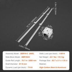 VEVOR Linear Guide Rail Set, SBR16 2000mm, 2 PCS 78.7 In/2000 Mm SBR16 Guide Rails And 4 PCS SBR16UU Slide Blocks, Linear Rails And Bearings Kit -Aesthtic Interiors GUEST 3469f6e3 30f1 4f06 bd36 cc7918303442