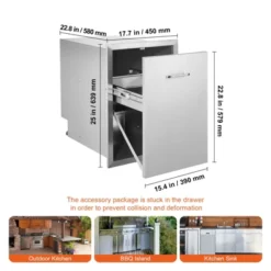 VEVOR Pull Out Trash Drawer 17.7x22.8 Inch Raised Style Trash Bin With Pull-Out Tray Stainless Steel Trash Drawer With Handle, Silver -Aesthtic Interiors GUEST 346f1a24 e05f 4a1b bcb9 b5b3c5a2e076