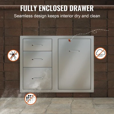 VEVOR Outdoor Kitchen Door Drawer Combo 29.5" W X 22.6" H X 21.7''D, Access Door/Triple Drawers With Propane Drawer, Silver 6 VEVOR Outdoor Kitchen Door Drawer Combo 29.5" W X 22.6" H X 21.7''D, Access Door/Triple Drawers With Propane Drawer, Silver - Image 6