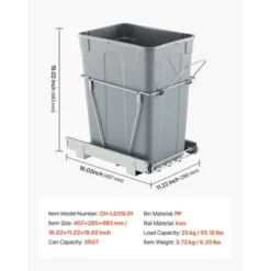 VEVOR Pullout Trash Can For Kitchen Cabinets, 35 QT Garbage Waste Recycling Bin, Under Mount Waste Container, Gray -Aesthtic Interiors GUEST 36301c04 2138 4676 8ec4 45713651c3ea