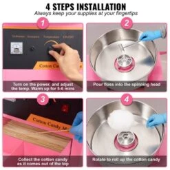 VEVOR Electric Cotton Candy Machine With Cart, 1000W Commercial Floss Maker With Stainless Steel Bowl, Sugar Scoop And Drawer, Pink -Aesthtic Interiors GUEST 363594cc 3a1e 4216 b743 22549f0c6996