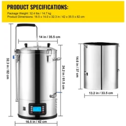 VEVOR Electric Brewing System, 9.2 Gal/35 L Brewing Pot, All-in-One Home Beer Brewer With Pump, Mash Boil Device, Auto/Manual Mode 100-1800W, Silver -Aesthtic Interiors GUEST 3636f703 d8fb 46a3 913e 7b52860755a9