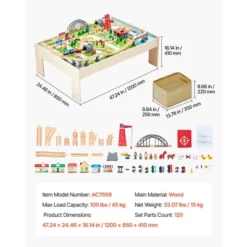 VEVOR Train Table, 120 Pieces Wooden Kids Activity Table With Collapsible Storage Bin, 3-in-1 Wooden Train Set For Kids Ages 3+, Multicolor -Aesthtic Interiors GUEST 369e7333 a7c6 4312 9511 323c7b60ab6b