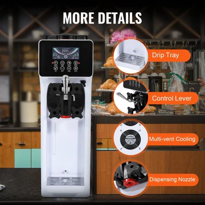 VEVOR Commercial Ice Cream Machine, 10.6 QT/H Yield, 1000W Single Flavor Countertop Soft Serve Ice Cream Maker, With 4L Hopper 1.6L Cylinder 6 VEVOR Commercial Ice Cream Machine, 10.6 QT/H Yield, 1000W Single Flavor Countertop Soft Serve Ice Cream Maker, With 4L Hopper 1.6L Cylinder - Image 6
