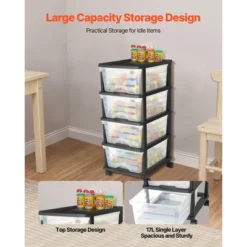 VEVOR Plastic Storage Drawers Cart, 4 Drawers Storage Organizer With Wheels, Rolling Closet Organization And Storage Dividers, Transparent&Black -Aesthtic Interiors GUEST 371b7c41 841e 4b3d 91fa 146e599c4322