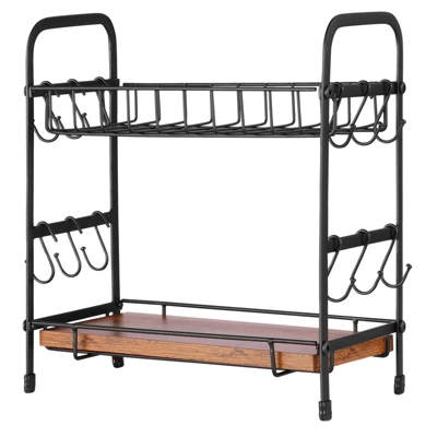 VEVOR 2 Tier Coffee Bar Organizer For Countertop, Multifunctional Mug Holder And Coffee Station, 12 Movable Hooks And 2 Shelves, Matte Black 8 VEVOR 2 Tier Coffee Bar Organizer For Countertop, Multifunctional Mug Holder And Coffee Station, 12 Movable Hooks And 2 Shelves, Matte Black - Image 8