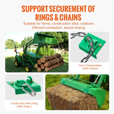 VEVOR 5/16" Tractor Bucket Hook With Tie Down Ring, Grade 70 Forged Steel 2 Pack Bolt-On Grab Hook With Back Plate, Green 4 VEVOR 5/16" Tractor Bucket Hook With Tie Down Ring, Grade 70 Forged Steel 2 Pack Bolt-On Grab Hook With Back Plate, Green - Image 4