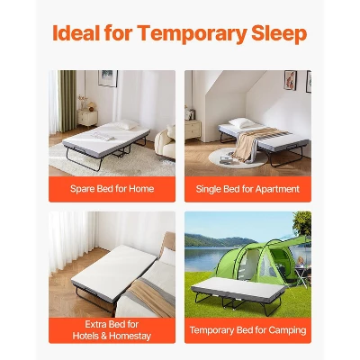 VEVOR Rollaway Bed, 38 In X 75 In Folding Bed With 4 In Mattress, Twin Size Foldable Bed With Sturdy Metal Frame & Memory Foam Mattress 6 VEVOR Rollaway Bed, 38 In X 75 In Folding Bed With 4 In Mattress, Twin Size Foldable Bed With Sturdy Metal Frame & Memory Foam Mattress - Image 6