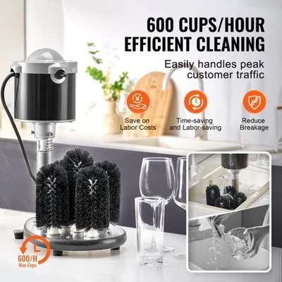VEVOR Electric Commercial Glass Washer, 5-Brush Bar Glass Cleaner, 600 Cups/Hour Wine Glass Cleaning Machine, Bar Glass Washer, Black 2 VEVOR Electric Commercial Glass Washer, 5-Brush Bar Glass Cleaner, 600 Cups/Hour Wine Glass Cleaning Machine, Bar Glass Washer, Black - Image 2