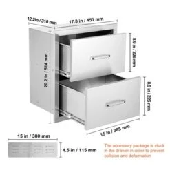 VEVOR Outdoor Kitchen Drawers 18W X 20.6H X 12.7D Inch, Flush Mount Double BBQ Drawers Stainless Steel With Handle, BBQ Island Drawers,Silver -Aesthtic Interiors GUEST 38fd994b 49a0 4f3a b7e1 58f51c038c9f
