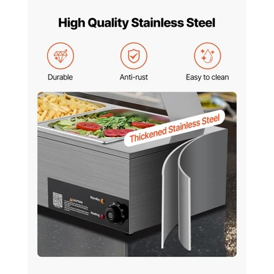 VEVOR Commercial Food Warmer, 1500W Electric Stainless Steel Steam Food Warmer With Glass Cover, 3-Pan Countertop Buffet Bain Marie, Silver 5 VEVOR Commercial Food Warmer, 1500W Electric Stainless Steel Steam Food Warmer With Glass Cover, 3-Pan Countertop Buffet Bain Marie, Silver - Image 5
