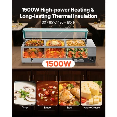 VEVOR Commercial Food Warmer, 1500W Electric Stainless Steel Steam Food Warmer With Glass Cover, 3-Pan Countertop Buffet Bain Marie, Silver 2 VEVOR Commercial Food Warmer, 1500W Electric Stainless Steel Steam Food Warmer With Glass Cover, 3-Pan Countertop Buffet Bain Marie, Silver - Image 2